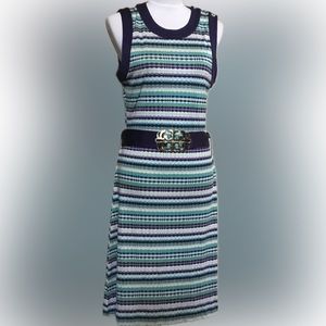 EUC Tory Burch Logo Belt Silk Jersey Striped dress, size M